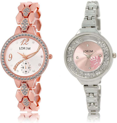 

LOREM OM-215-226 Designer Pink & Silver Round Girl's Metal Bracelet Watch - For Women