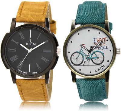 

LOREM SR-19-229 Attractive White & Black Round Boy's & Girl's Leather Watch - For Men & Women