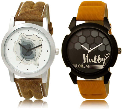 

LOREM SR-9-32 Attractive Black & White Round Boy's Leather Watch - For Men