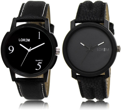 LOREM Watch-6-21 COMBO Black Round Boy's Leather Watch - For Men