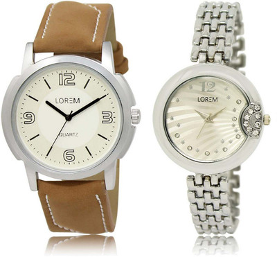 

LOREM SR-16-227 Attractive Silver & White Round Boy's & Girl's Metal Bracelet & Leather Watch - For Men & Women