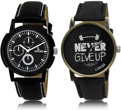 

LOREM Watch-13-27 Designer Black Round Boy's Leather Watch - For Men