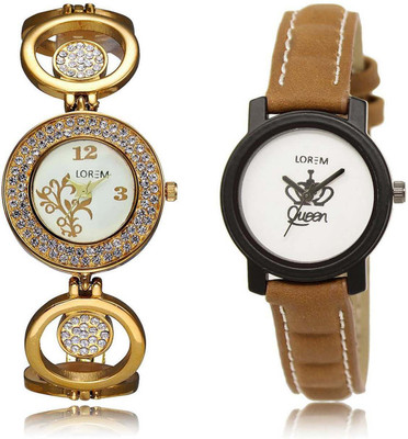 

LOREM OM-204-209 Designer Multicolor Round Girl's Leather & Metal Bracelet Watch - For Women