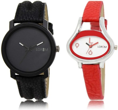 

LOREM OM-21-206 Designer White & Black Oval & Round Boy's & Girl's Leather Watch - For Men & Women