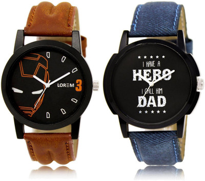 

LOREM WATCH-4-7 COMBO Black Round Boy's Leather Watch - For Men