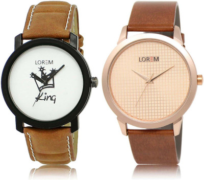 

LOREM SR-18-34 Attractive Rose Gold & White Round Boy's Leather Watch - For Men