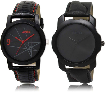 

LOREM watch8-22 Designer Black Round Boy's Leather Watch - For Men