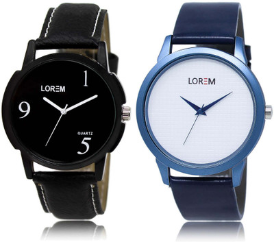 

LOREM watch6-33 Designer White & Black Round Boy's Leather Watch - For Men