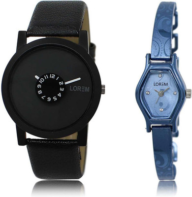 

LOREM watch25-218 Designer Blue & Black Contemporary & Round Boy's & Girl's Metal Bracelet & Leather Watch - For Men & Women