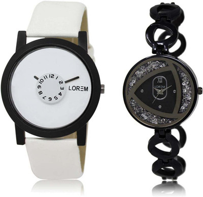 

LOREM OM-26-237 Designer Silver & White Round Boy's & Girl's Metal Bracelet & Leather Watch - For Men & Women