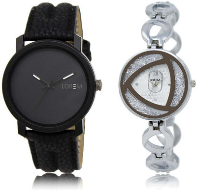

LOREM watch-21-240 Designer Silver & Black Round Boy's & Girl's Metal Bracelet & Leather Watch - For Men & Women