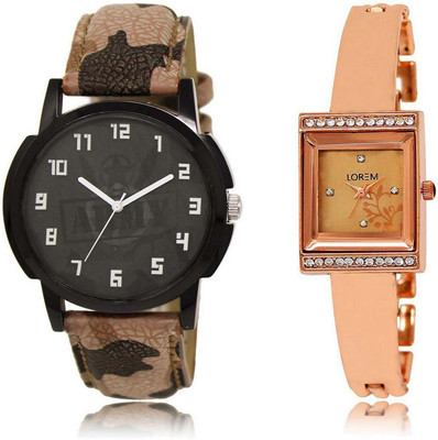 

LOREM watch3-220 Designer Rose Gold & Black Square & Round Boy's & Girl's Metal Bracelet & Leather Watch - For Men & Women