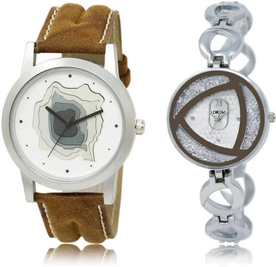 

LOREM Watch-9-240 COMBO Silver & White Round Boy's & Girl's Metal Bracelet & Leather Watch - For Men & Women