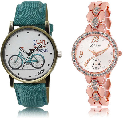 

LOREM Watch-215-229 Attractive Silver & White Round Girl's Metal Bracelet & Leather Watch - For Women