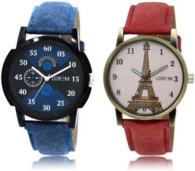 

LOREM FZ-2-230 COMBO White & Black Round Boy's & Girl's Leather Watch - For Men & Women