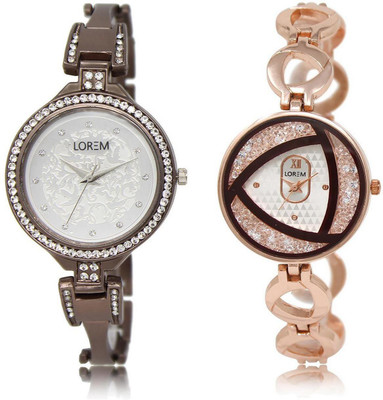 

LOREM FZ-236-238 COMBO White Round Girl's Metal Bracelet Watch - For Women