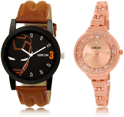 

LOREM watch-4-225 Designer Rose Gold & Black Round Boy's & Girl's Metal Bracelet & Leather Watch - For Men & Women