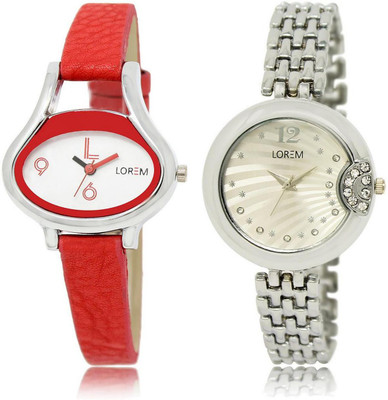 

LOREM Watch-206-227 COMBO Silver & White Round & Oval Girl's Metal Bracelet & Leather Watch - For Women