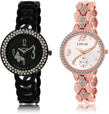 

LOREM SR-201-215 Attractive Silver & Black Round Girl's Metal Bracelet Watch - For Women