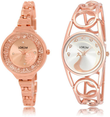 

LOREM FZ-225-232 COMBO Silver & Rose Gold Round Girl's Metal Bracelet Watch - For Women