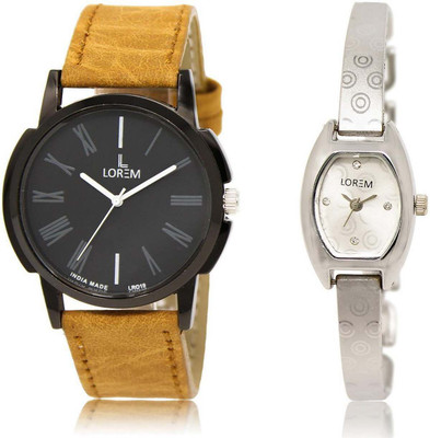 

LOREM OM-19-219 Designer Silver & Black Contemporary & Round Boy's & Girl's Metal Bracelet & Leather Watch - For Men & Women