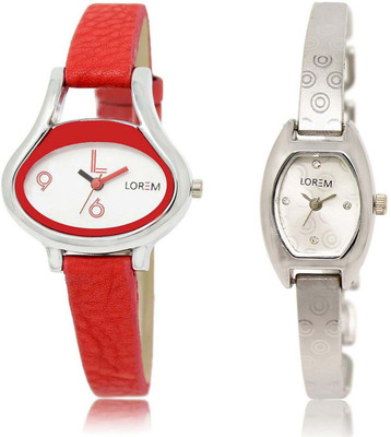 

LOREM watch Silver & White Contemporary & Oval Girl's Metal Bracelet & Leather Watch - For Women