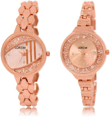

LOREM OM-222-225 Designer Rose Gold Round Girl's Metal Bracelet Watch - For Women