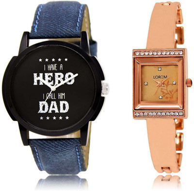 

LOREM watch-7-220 Designer Rose Gold & Black Square & Round Boy's & Girl's Metal Bracelet & Leather Watch - For Men & Women