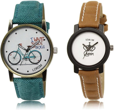 

LOREM SR-209-229 Attractive White Round Girl's Leather Watch - For Women
