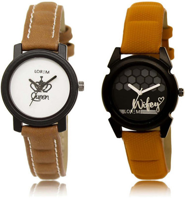 

LOREM SR-209-235 Attractive Black & White Round Girl's Leather Watch - For Women