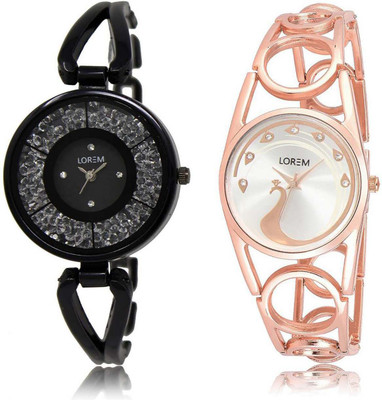 

LOREM OM-211-232 Designer Silver & Black Round Girl's Metal Bracelet Watch - For Women