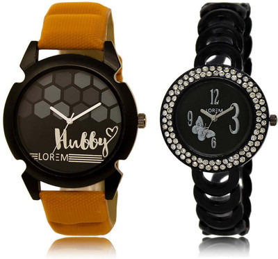 

LOREM SR-32-201 Attractive Blue & Black Round Boy's & Girl's Metal Bracelet & Leather Watch - For Men & Women