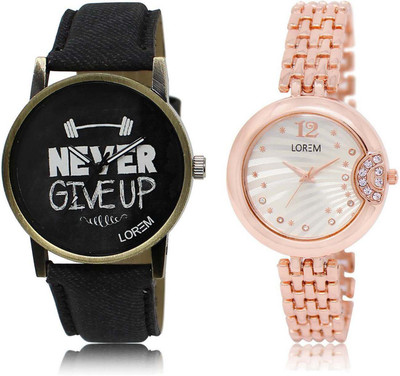 

LOREM OM-27-228 Designer Silver & Black Round Boy's & Girl's Metal Bracelet & Leather Watch - For Men & Women