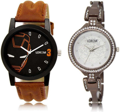 

LOREM OM-4-236 Designer Silver & Black Round Boy's & Girl's Metal Bracelet & Leather Watch - For Men & Women