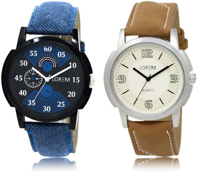 

LOREM SR-2-16 Attractive White & Black Round Boy's Leather Hybrid Watch - For Men
