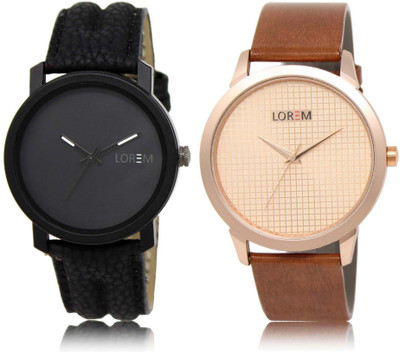 

LOREM SR-21-34 Attractive Rose Gold & Black Round Boy's Leather Watch - For Men