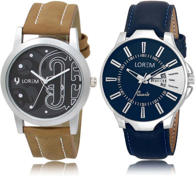 

LOREM SR-14-23 Attractive Silver & Black Round Boy's Leather Hybrid Watch - For Men