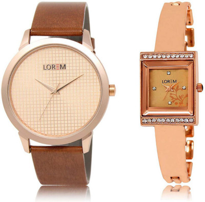 

LOREM watch34-220 Designer Rose Gold Square & Round Boy's & Girl's Metal Bracelet & Leather Watch - For Men & Women