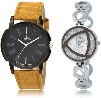 

LOREM watch-19-240 Designer Silver & Black Round Boy's & Girl's Metal Bracelet & Leather Watch - For Men & Women