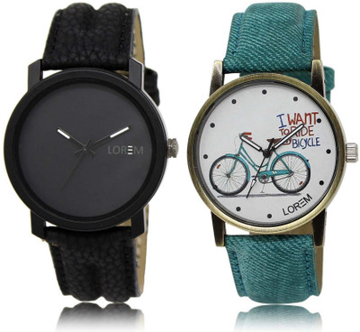 

LOREM SR-21-229 Attractive White & Black Round Boy's & Girl's Leather Watch - For Men & Women