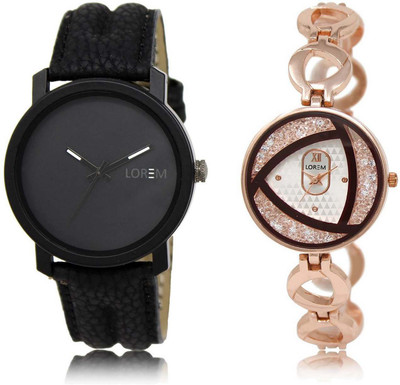

LOREM SR-21-238 Attractive Silver & Black Round Boy's & Girl's Metal Bracelet & Leather Watch - For Men & Women