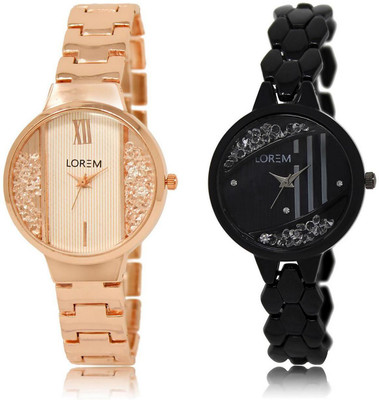 

LOREM FZ-217-221 COMBO Black & White Round Girl's Metal Bracelet Watch - For Women