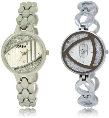 

LOREM watch-223-240 COMBO White Round Girl's Metal Bracelet Watch - For Women