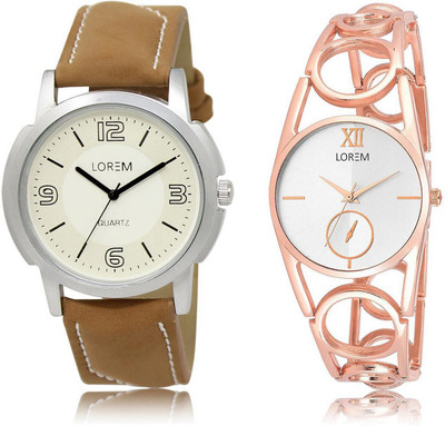 

LOREM Watch-16-213 COMBO Silver & White Round Boy's & Girl's Metal Bracelet & Leather Watch - For Men & Women