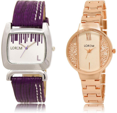 

LOREM watch207-217 COMBO White Round & Square Girl's Metal Bracelet & Leather Watch - For Women