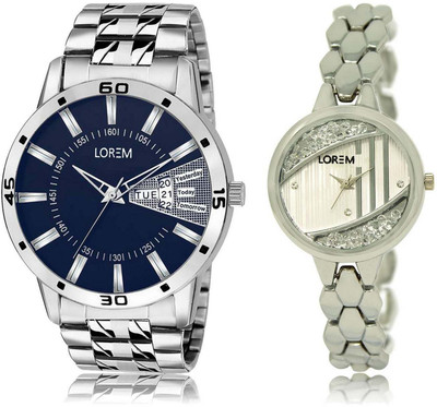 

LOREM watch-102-223 Designer Silver & Blue Round Boy's & Girl's Metal Bracelet Watch - For Men & Women