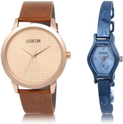 

LOREM OM-34-218 Designer Blue & Rose Gold Contemporary & Round Boy's & Girl's Metal Bracelet & Leather Watch - For Men & Women