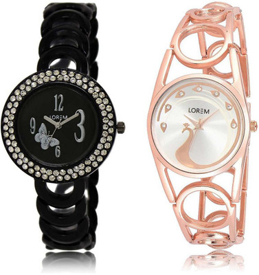 

LOREM SR-201-232 Attractive Silver & Black Round Girl's Metal Bracelet Watch - For Women