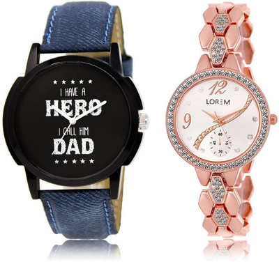 

LOREM FZ-7-215 COMBO Silver & Black Round Boy's & Girl's Metal Bracelet & Leather Watch - For Men & Women
