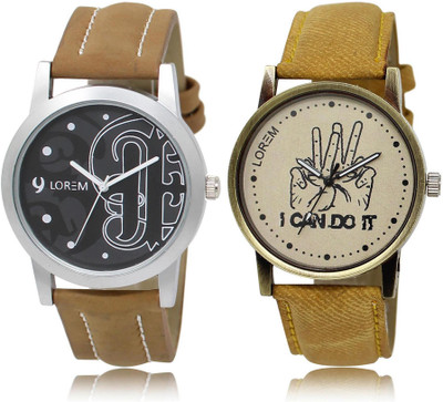 LOREM Watch-14-30 COMBO Grey & Black Round Boy's Leather Watch - For Men